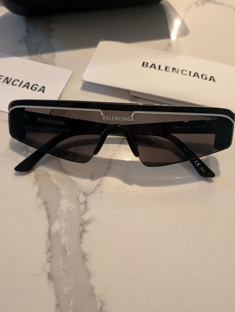 Balenciaga Black Narrow Rectangular Sunglasses